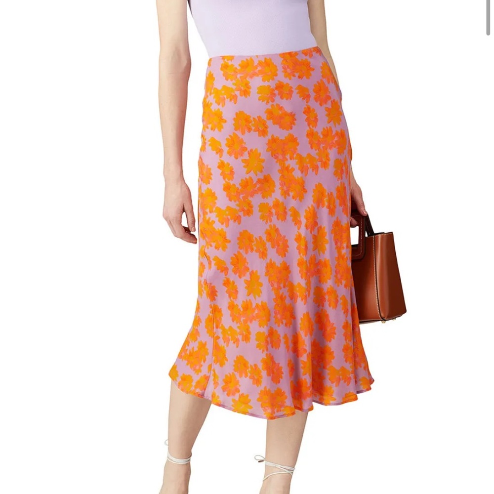 Veda Lilac Midi Skirt with Orange Floral Print